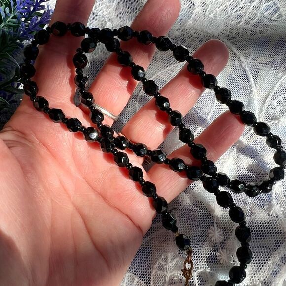 Vintage Signed Monet Black Faceted Lucite Bead Necklace 23” - Picture 7 of 7